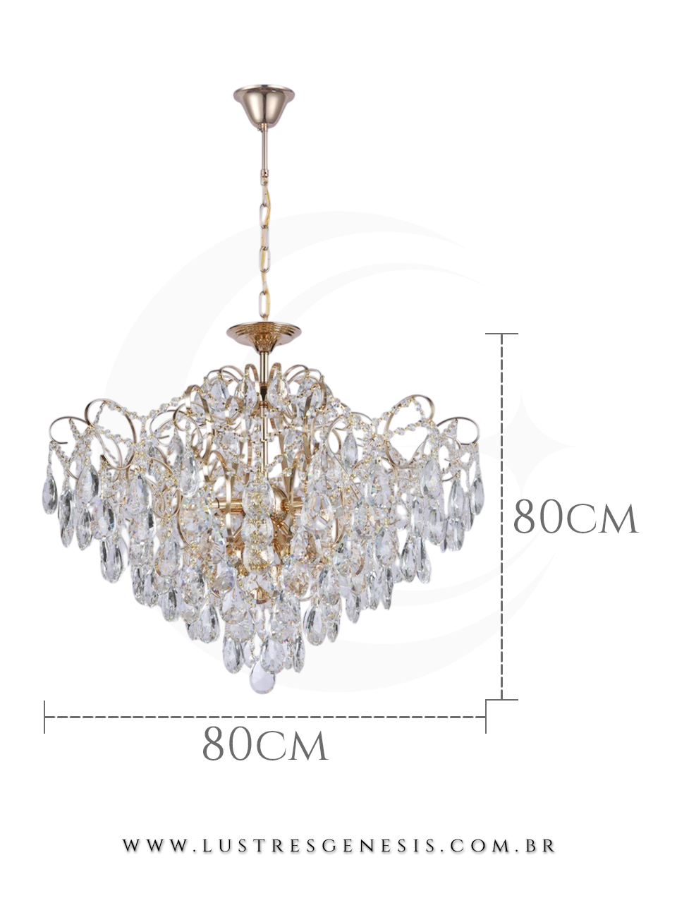 Luminaria Pendente de Cristal Dourado 80cm, Sala de Jantar, Quartos, Cozinha, Banheiro, Mesa Sala de Jantar, Suite Master